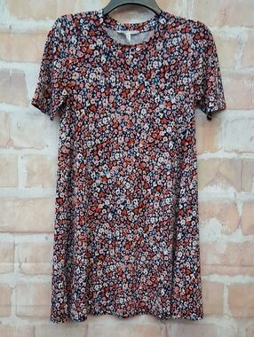 BCBGeneration Navy Floral Shift Dress with Coral & Cream Flowers